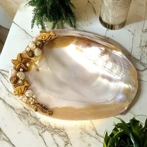 Mother Of Pearl Footed Trinket Dish Shell Soap Jewelry Abalone Embellished Pearl